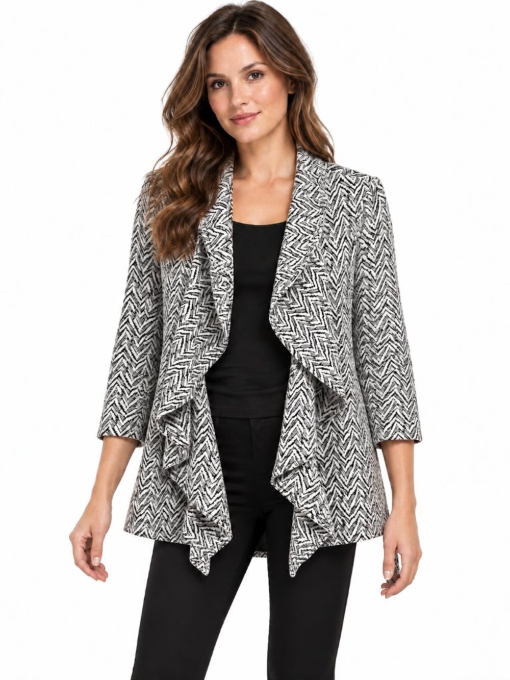 Calvin Klein Black & White Draped Open-Front Coat Size 10